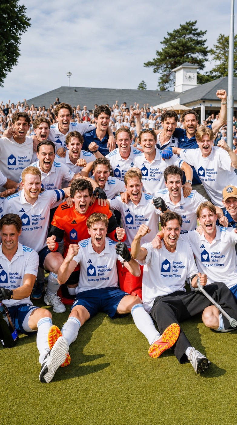 Heren 1 van HC Tilburg viert feest in het Trots op Tilburg-shirt